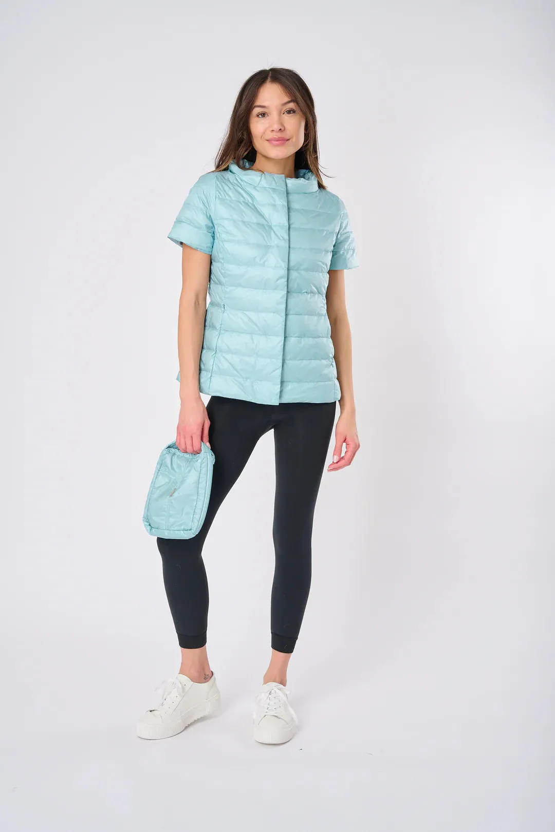 Anorak Solid Quilted Short Sleeve Jacket Aqua