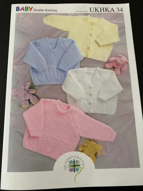 Baby Double Knit Jumpers and Cardigans Knitting Pattern UKHKA34