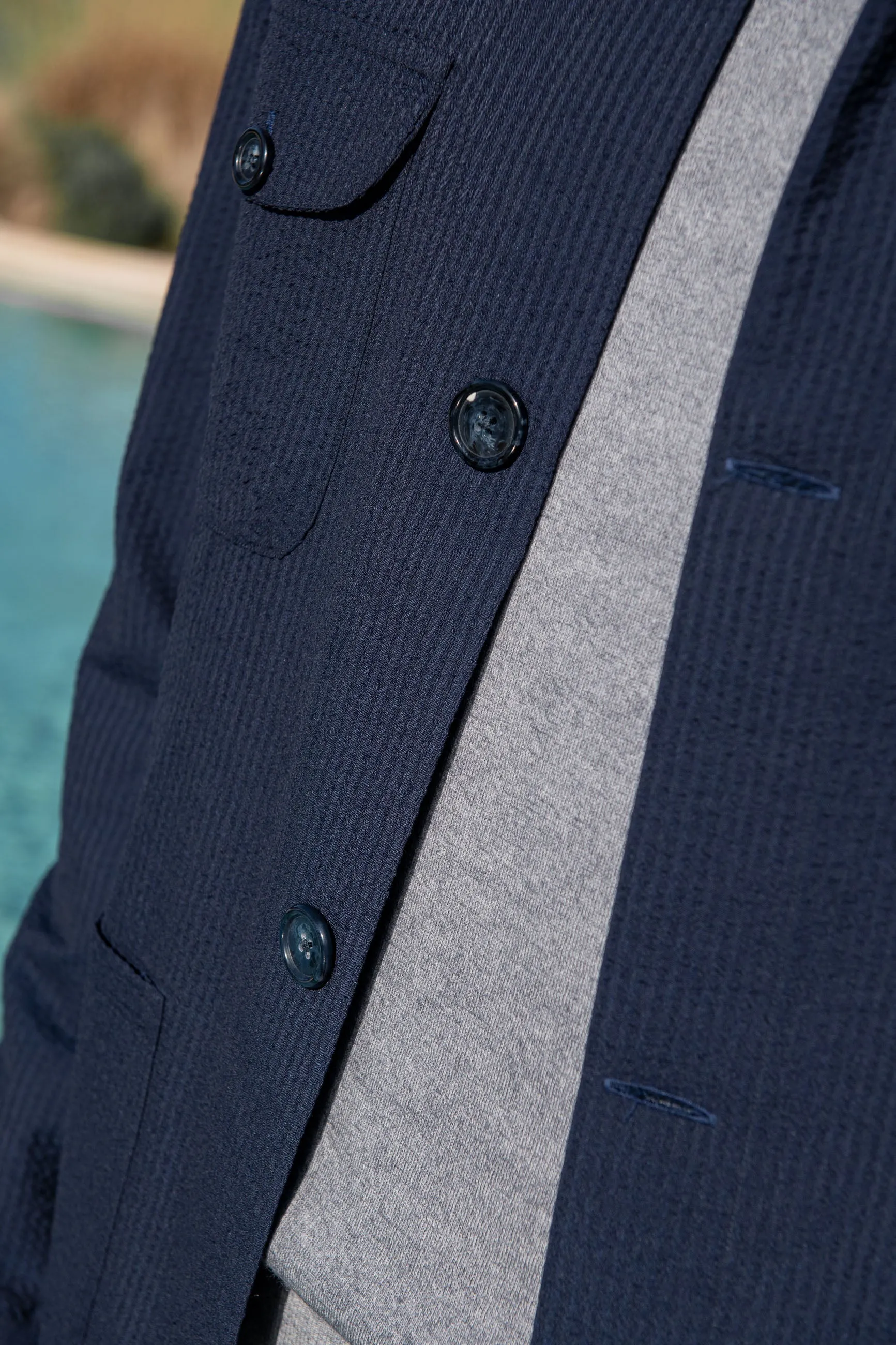 Blue Safari Jacket in Loro Piana seersucker – Made in Italy