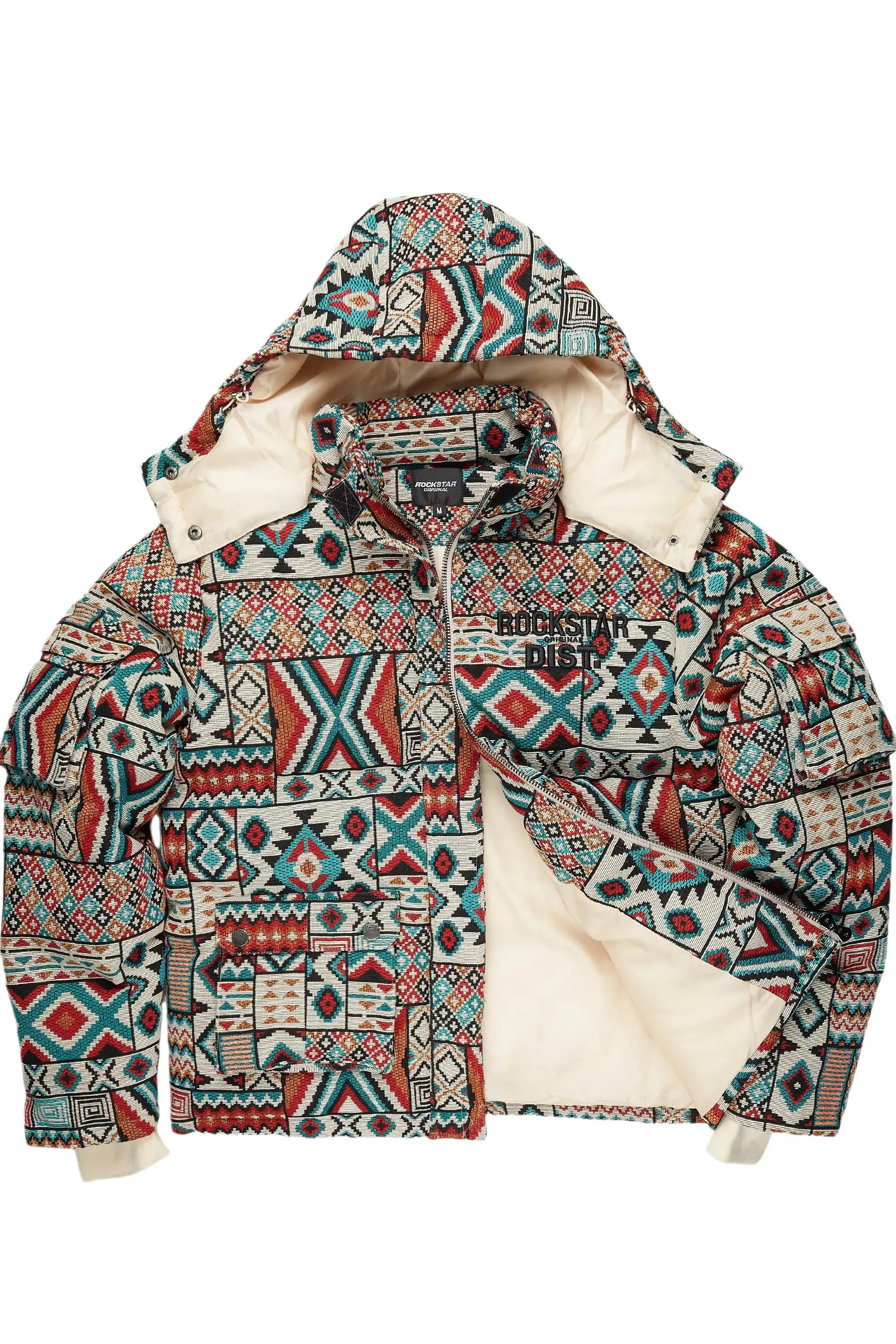 Boys Nard Beige Multi Tapestry Puffer Jacket