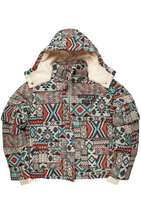 Boys Nard Beige Multi Tapestry Puffer Jacket