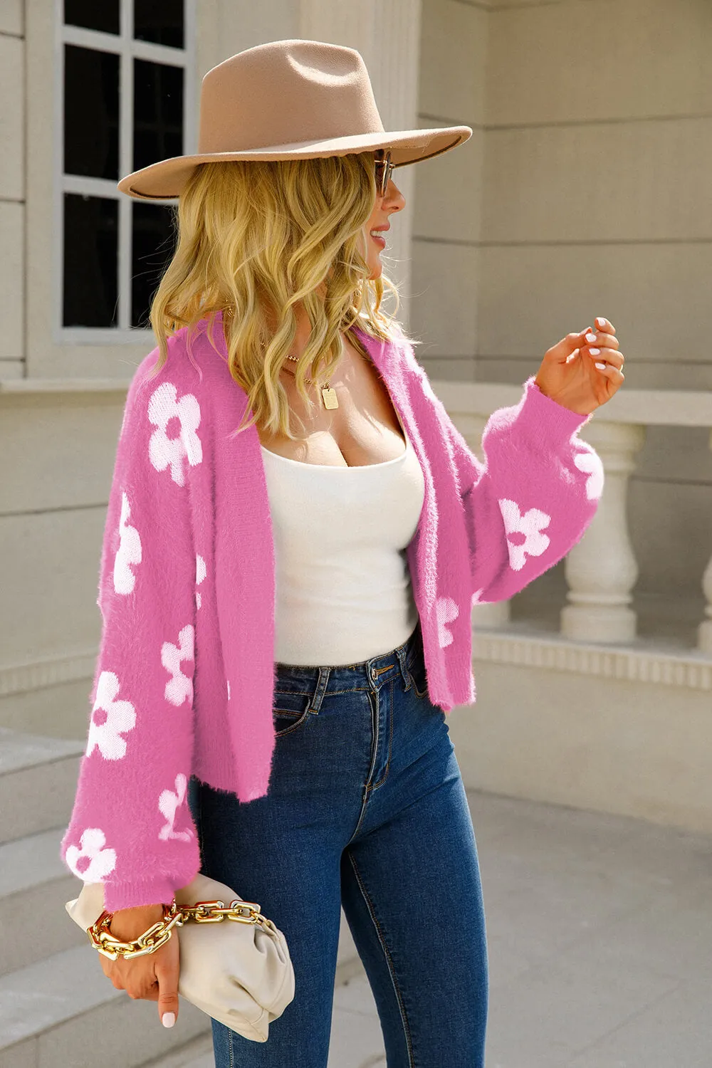 But It's Over Floral Open Front Fuzzy Cardigan