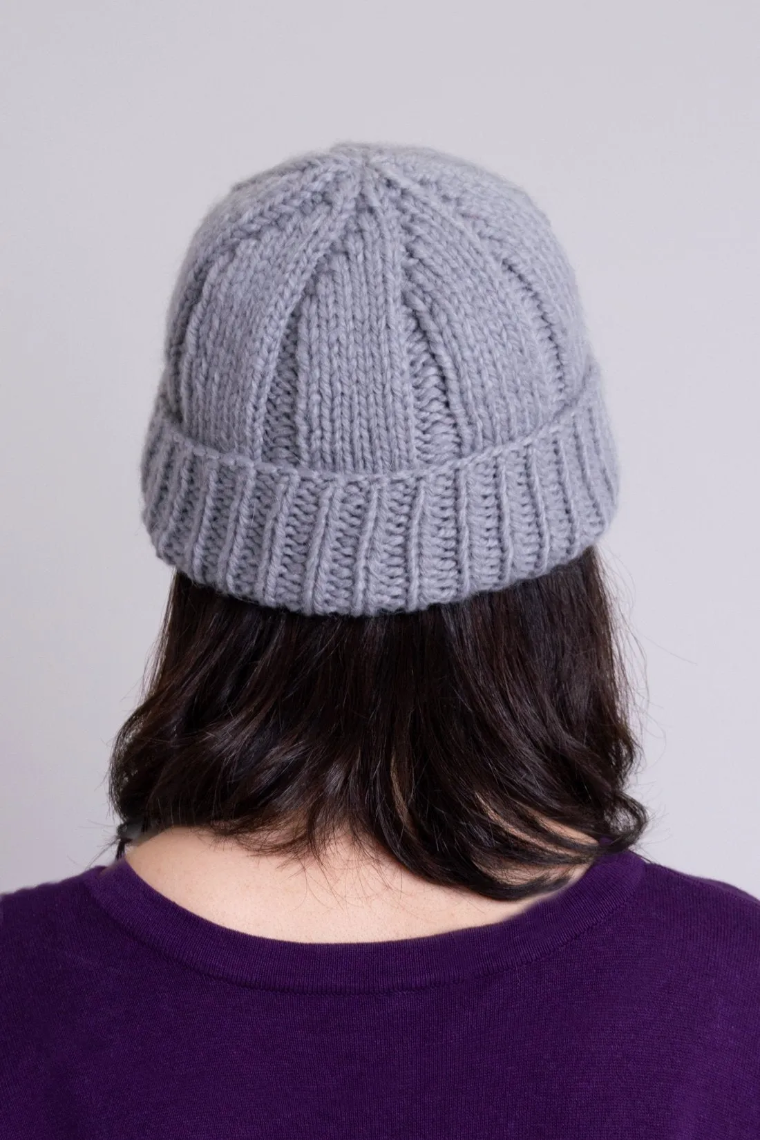 Hand Knit Beanie, Grey, Wool