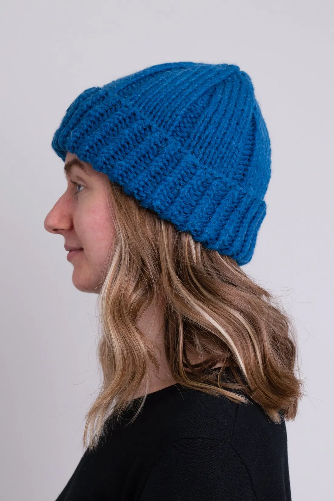 Hand Knit Beanie, Teal, Wool