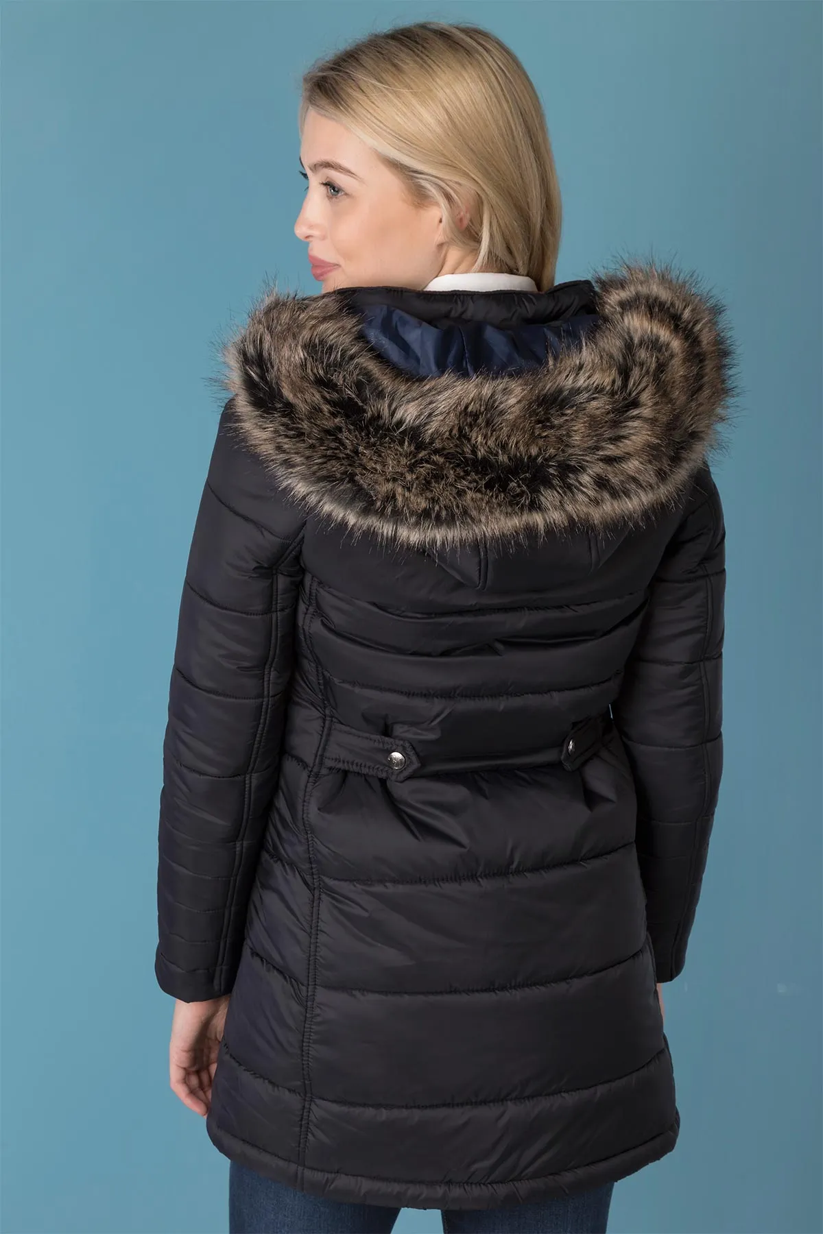 Ladies Long Fur Trim Coat - Arram