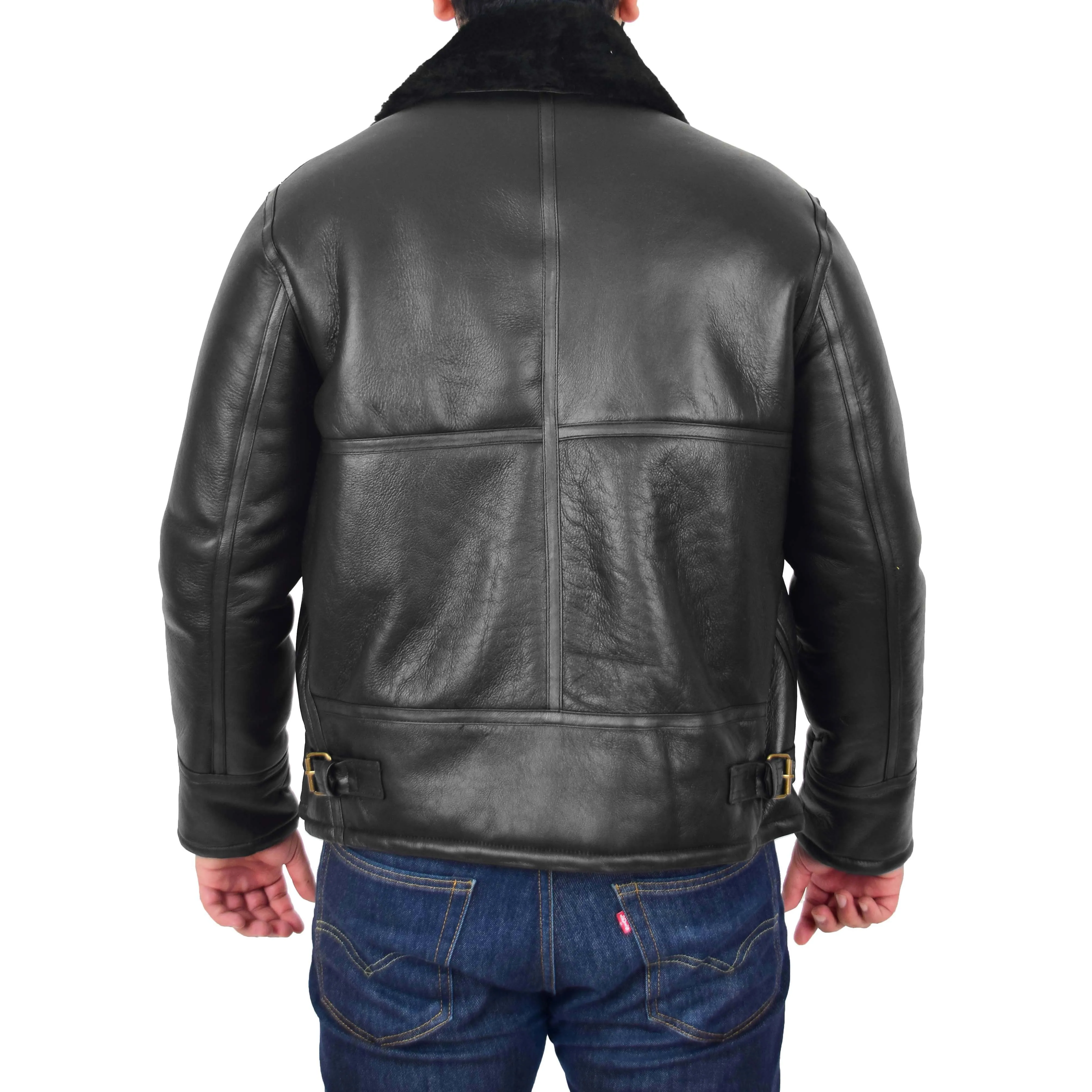 Mens Original Sheepskin Flying Jacket B3 Bomber Aviator Pilots Shearling Coat Raptor Black