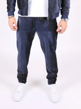 Navy Velour Varsity Gold Pinstripe Jogger