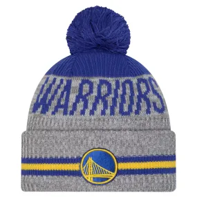 New Era Golden State Warrior Gray Sport Night Runner Cuffed Knit With Pom