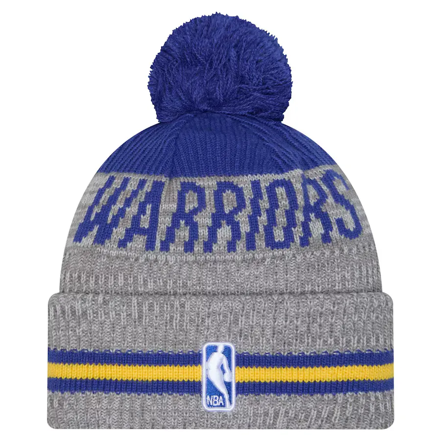 New Era Golden State Warrior Gray Sport Night Runner Cuffed Knit With Pom