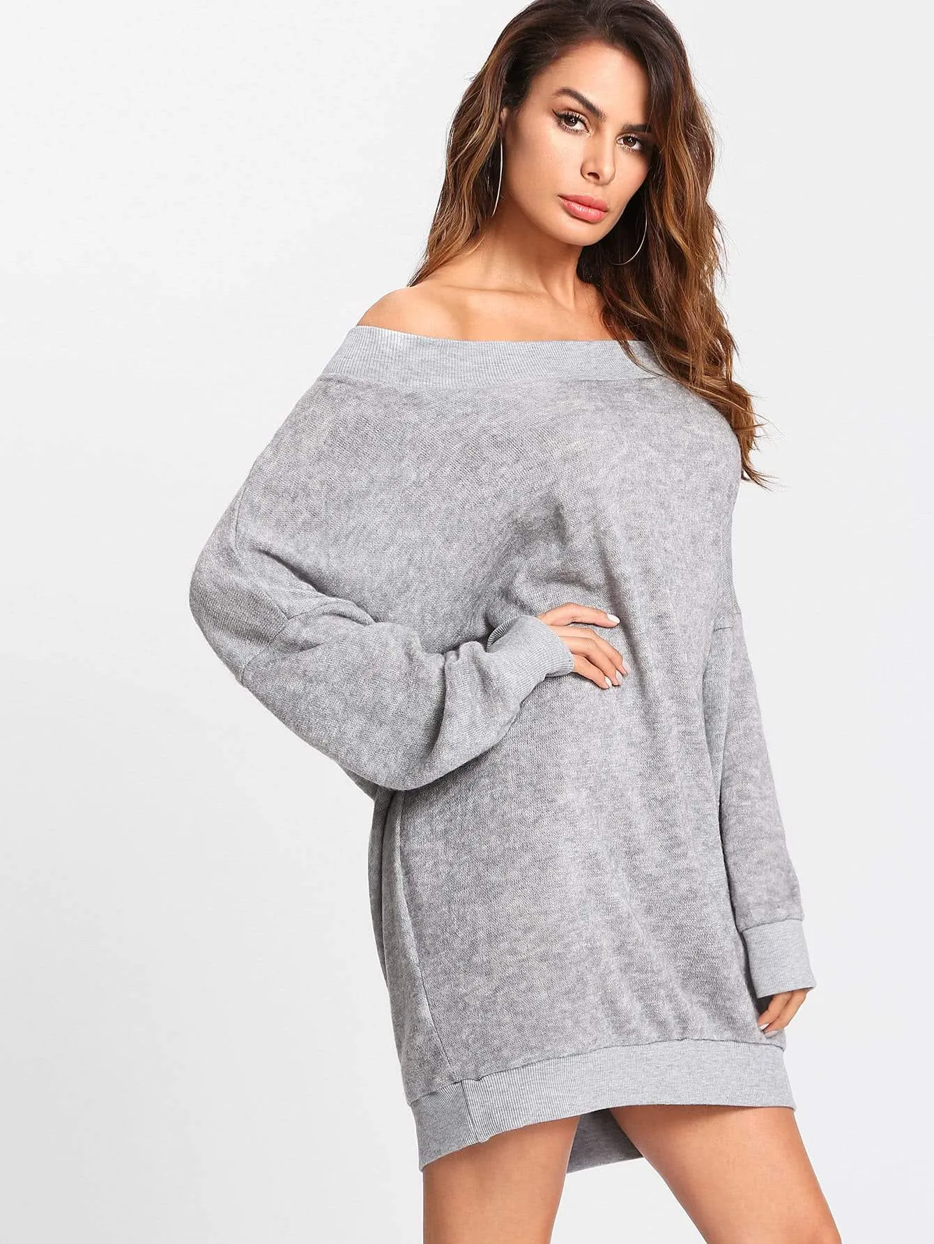 Off Shoulder Marled Knit Jumper Dress