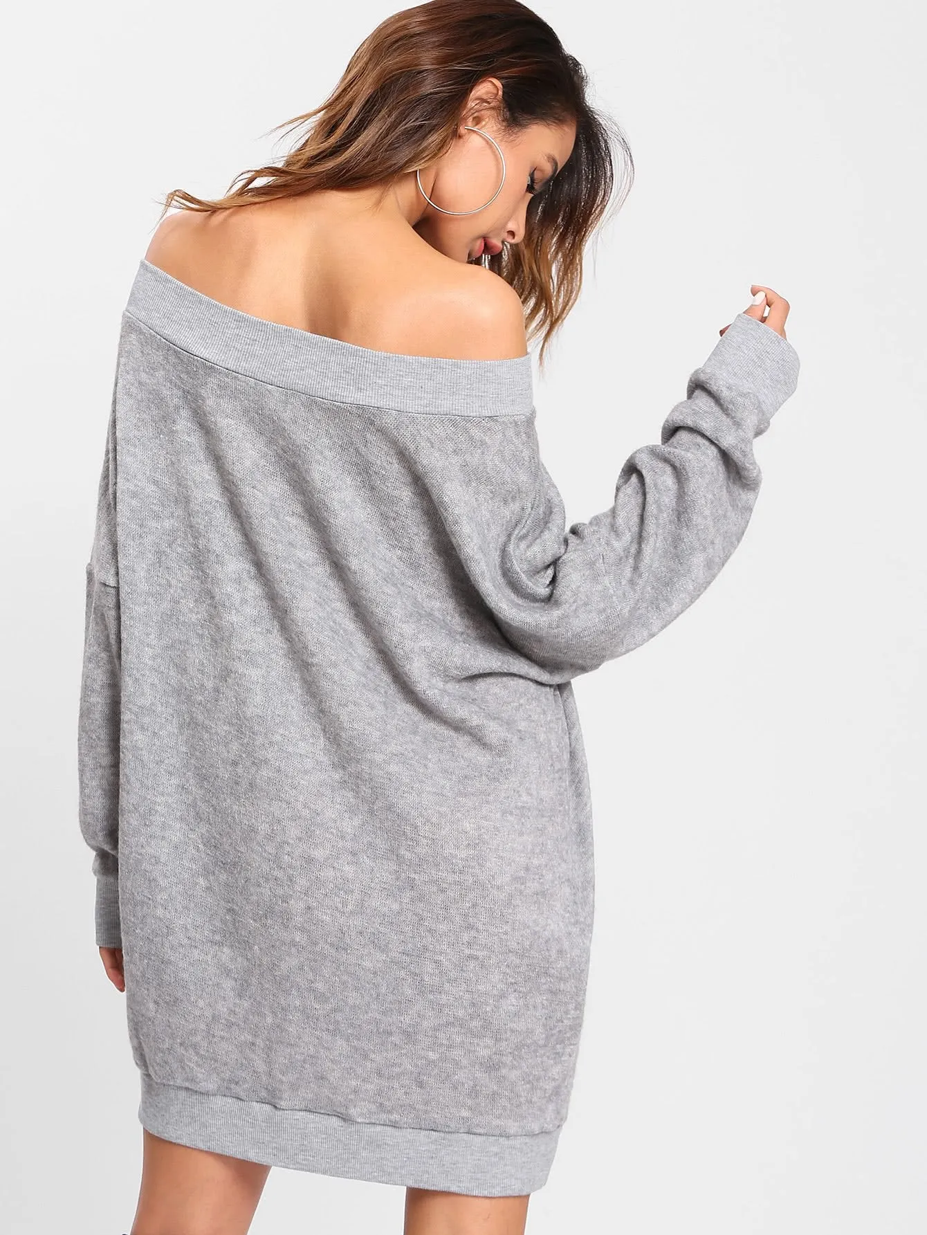 Off Shoulder Marled Knit Jumper Dress