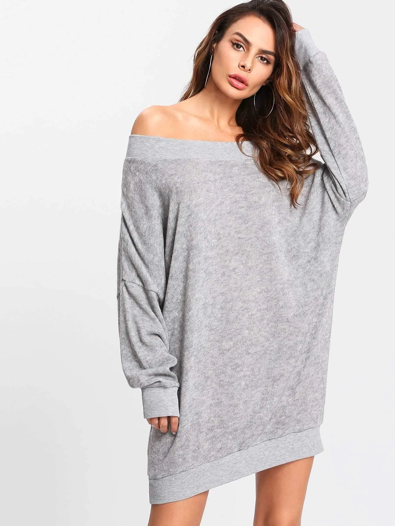 Off Shoulder Marled Knit Jumper Dress