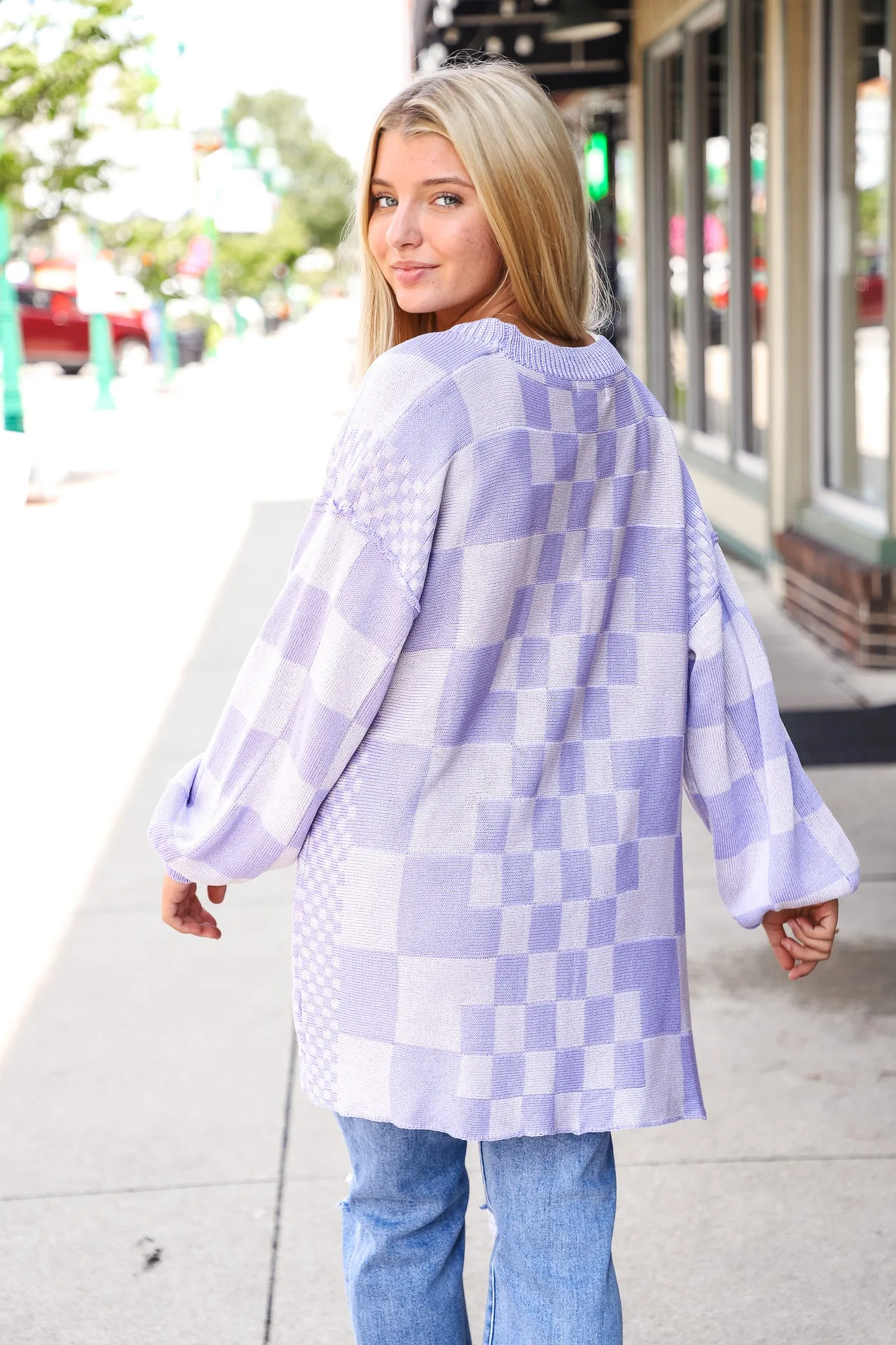 Perfect Purple Checkered Cardigan