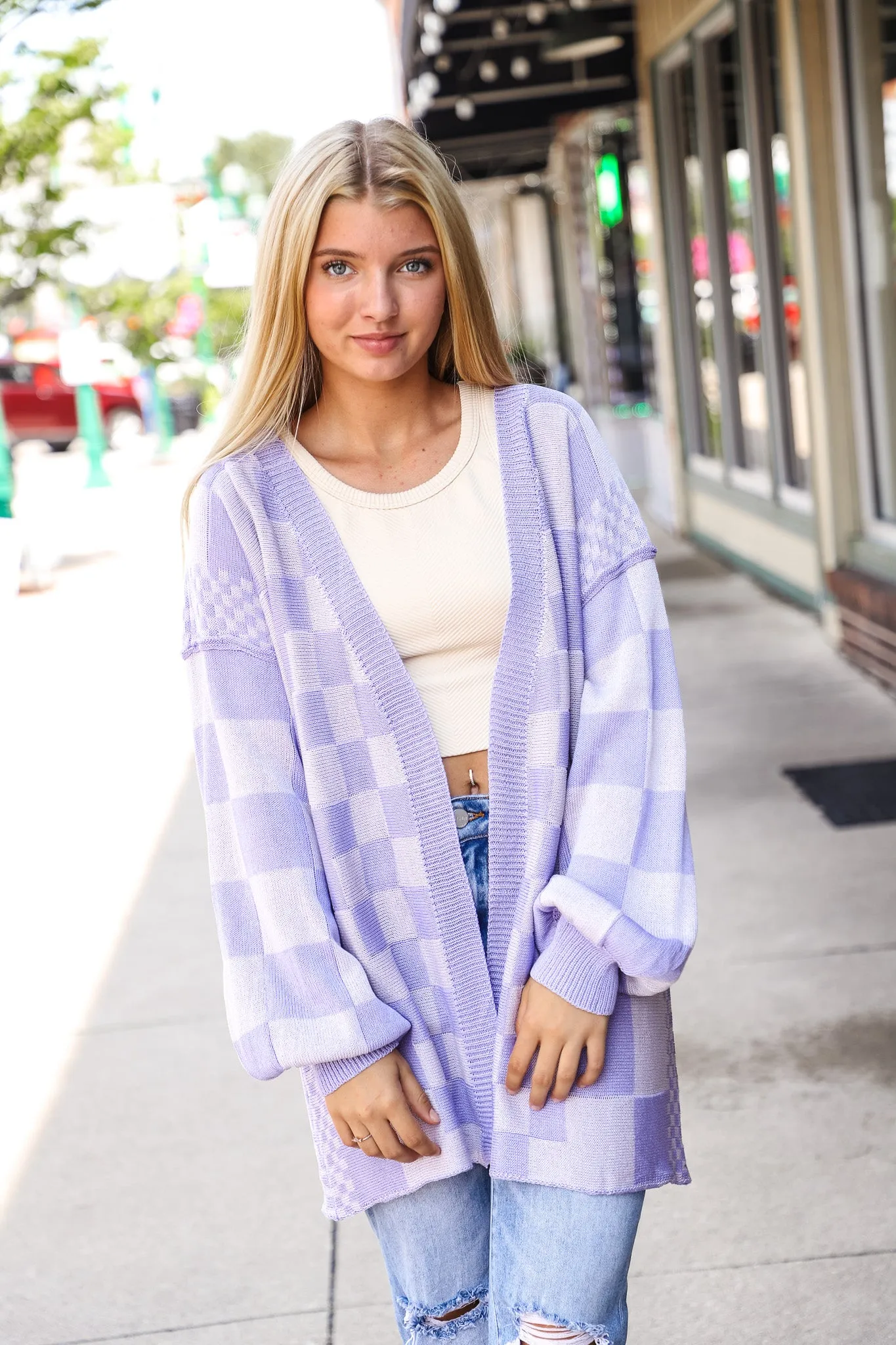 Perfect Purple Checkered Cardigan