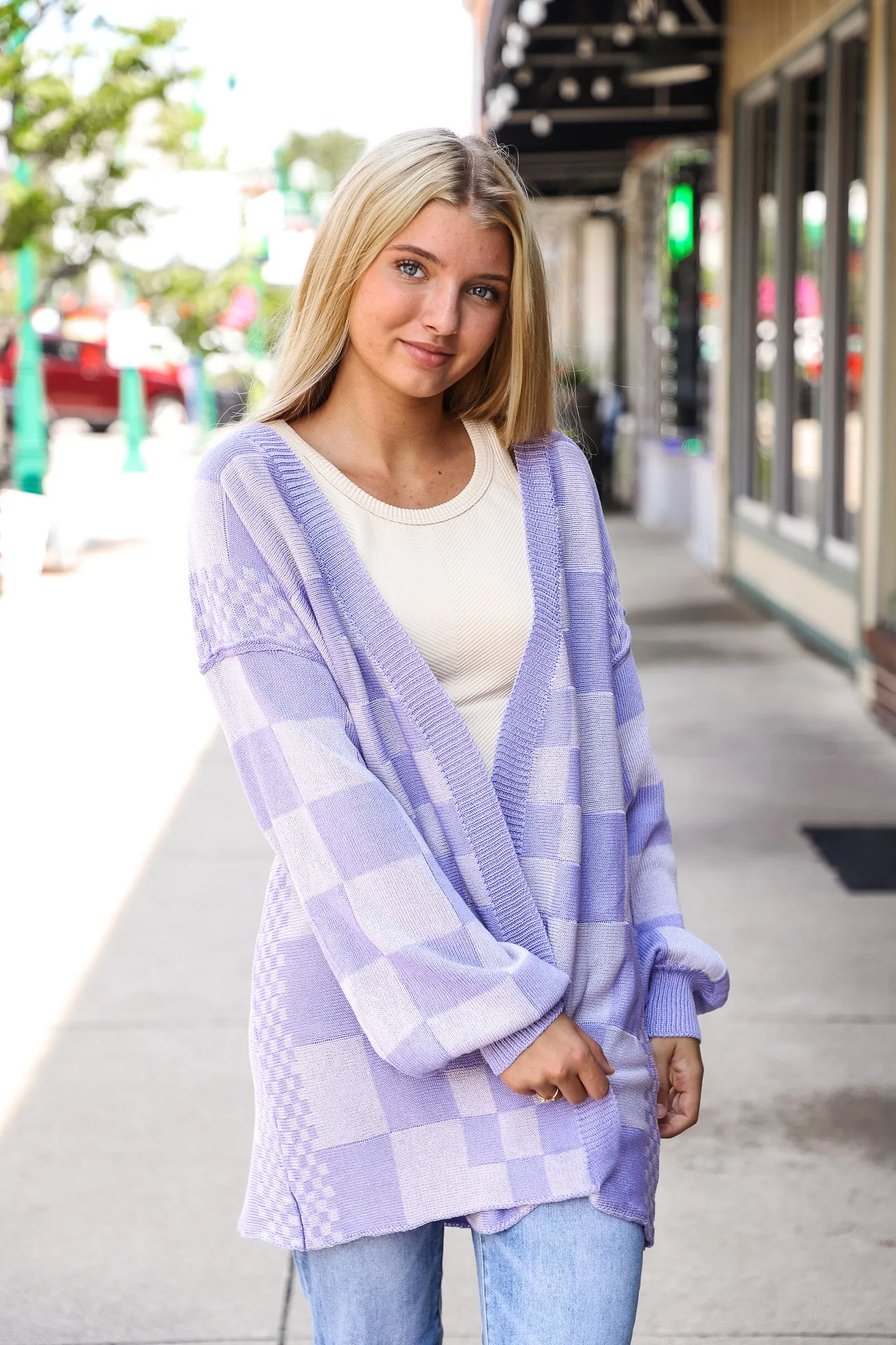 Perfect Purple Checkered Cardigan