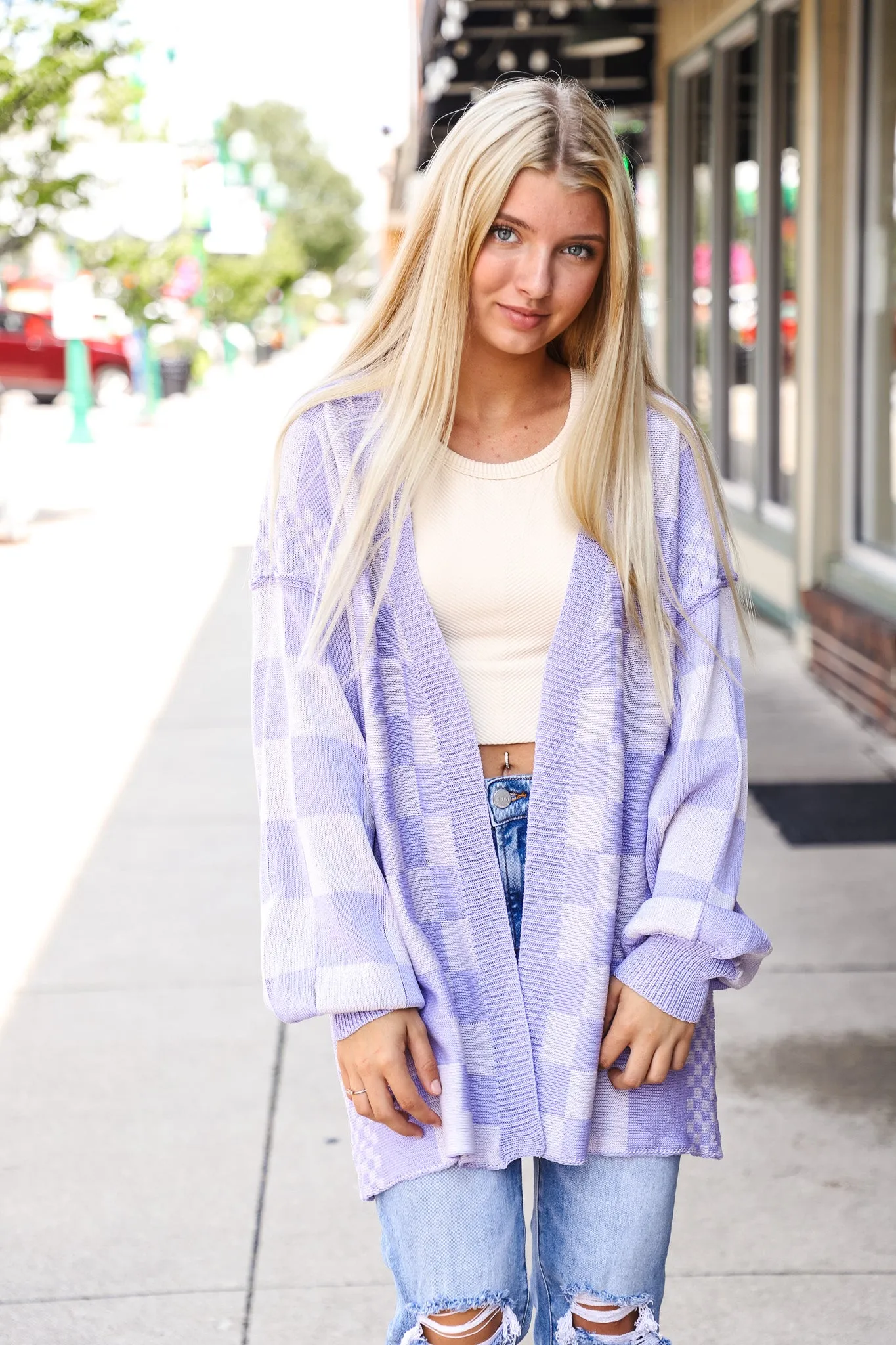 Perfect Purple Checkered Cardigan