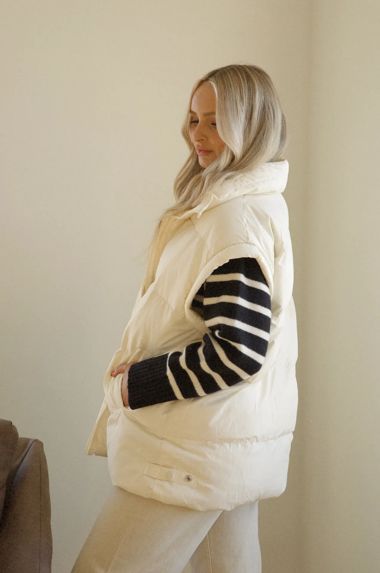 Pria Puffer Vest - Cream