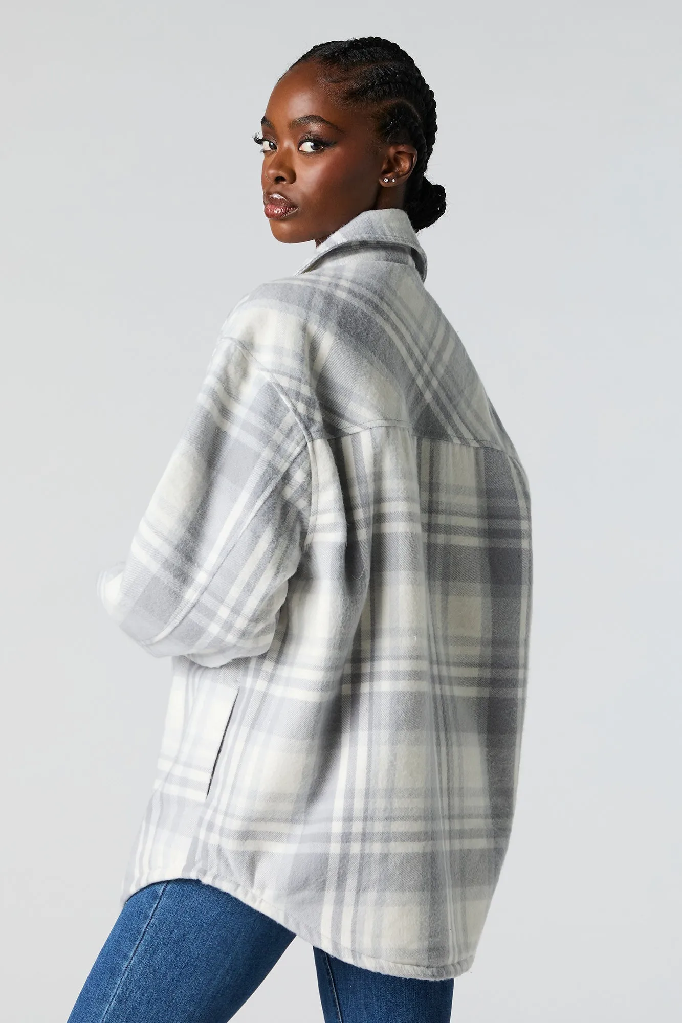 Sherpa Lined Plaid Flannel Shacket