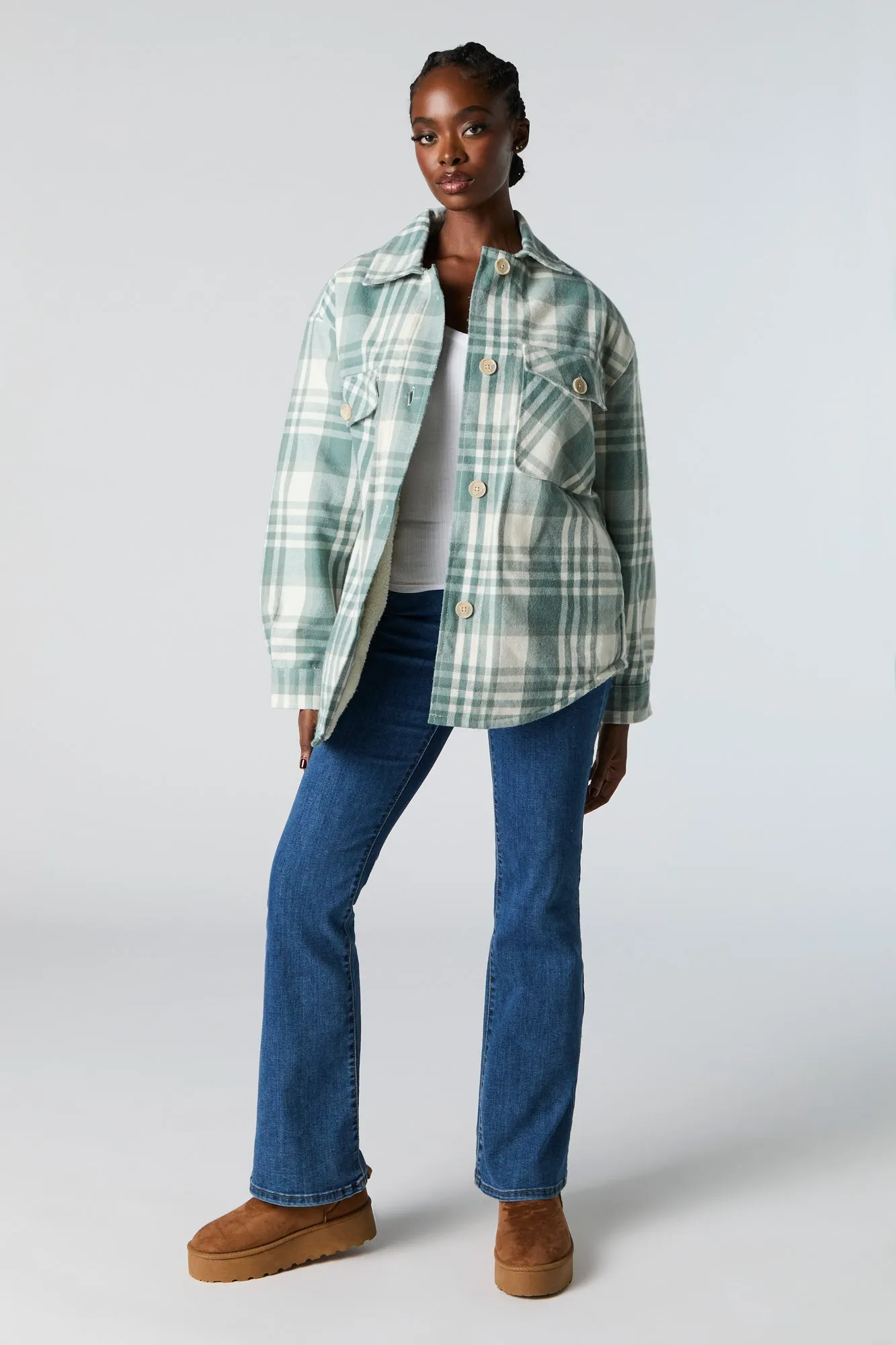 Sherpa Lined Plaid Flannel Shacket