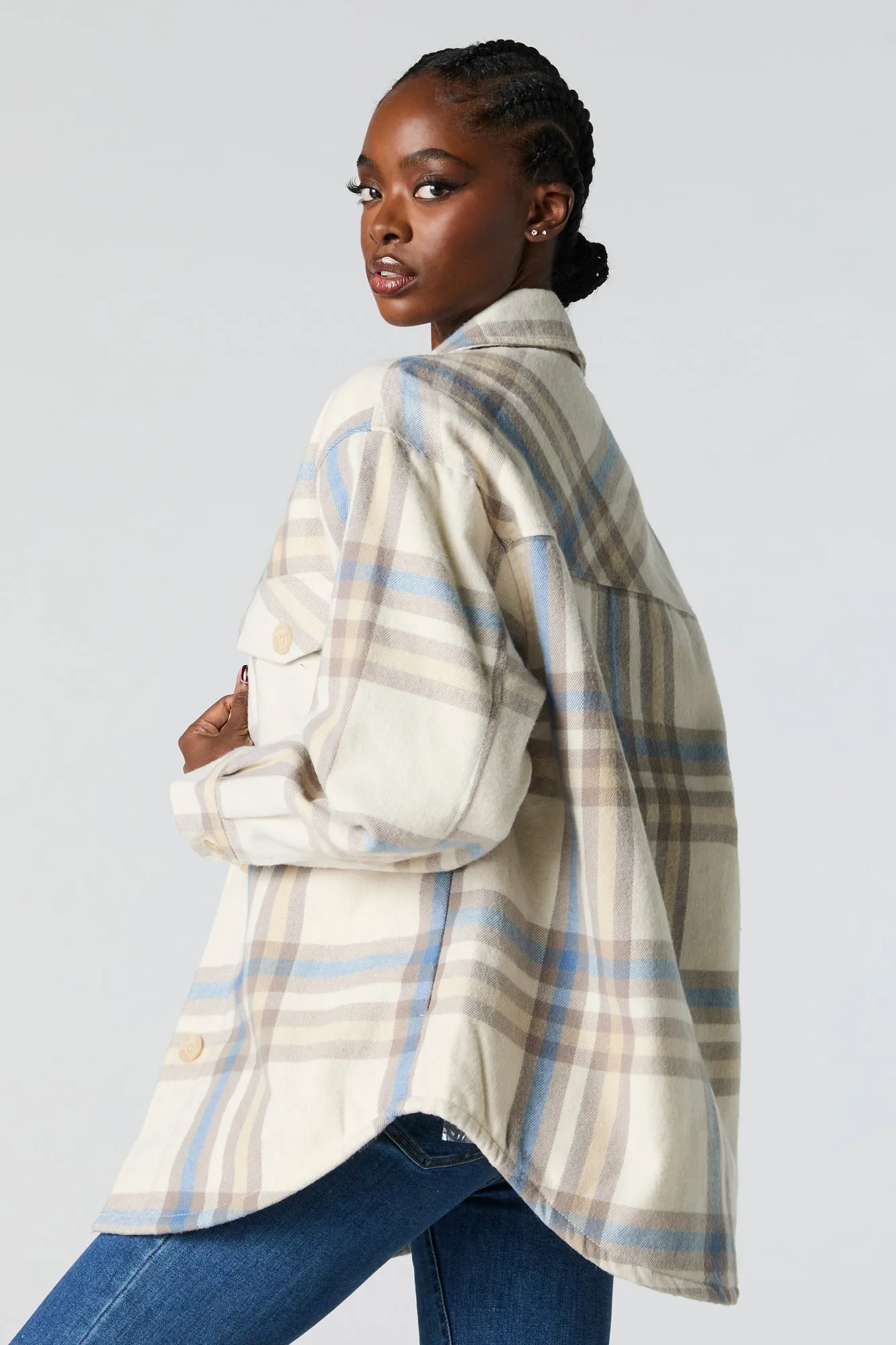 Sherpa Lined Plaid Flannel Shacket