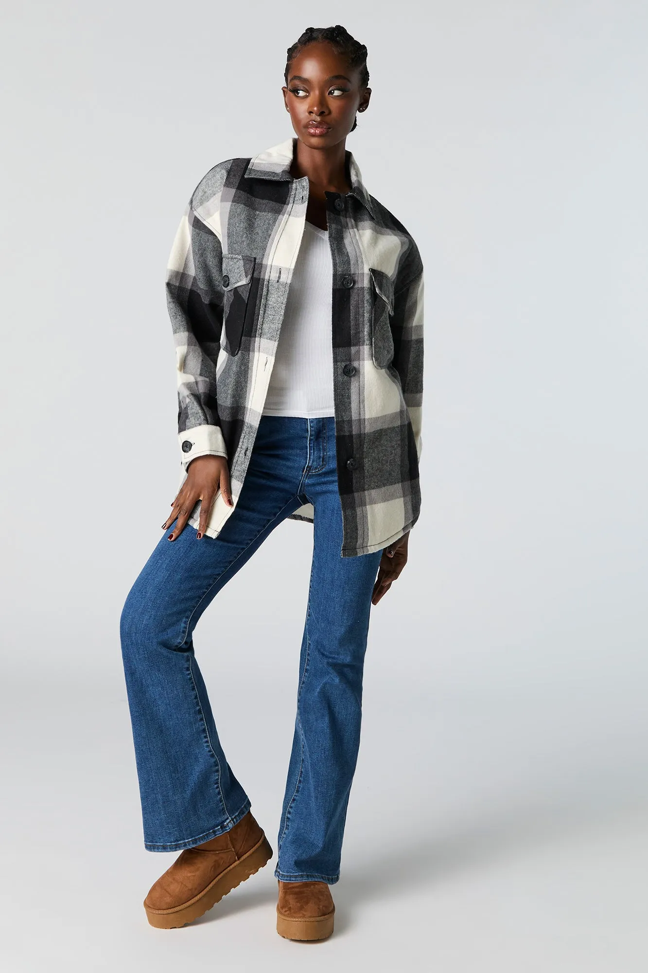 Sherpa Lined Plaid Flannel Shacket