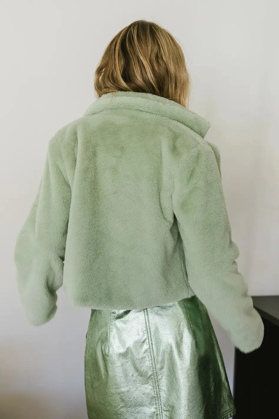 Up All Night Faux Fur Jacket in Sage