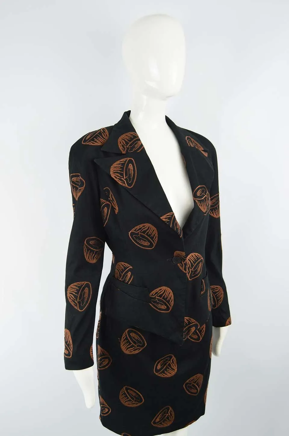 Womens Vintage Embroidered Statement Shoulder Suit, 1980s